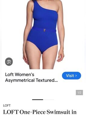 LOFT One-Shoulder Textured Royal Blue Top
